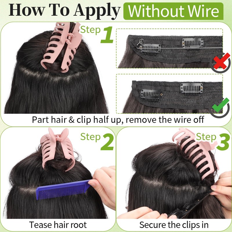 KooKaStyle Invisible Wire Hair Extensions with Transparent Wire Headband Adjustable