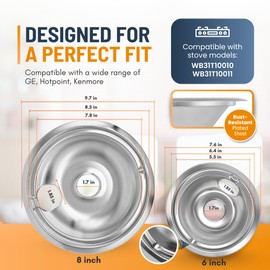 Electric Stove Drip Pans Set of 4 (2 x 6-Inch & 2 x 8-Inch) Replacement Stove Drip Pans for Electric Stove for GE & Hotpoint Ranges - Compatible with WB31T10010 and WB31T10011 Stove Burner Drip Pan