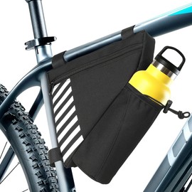 Duwinja Bolsa de Triángulo de Bicicleta con Soporte para Botellas de Agua-Capacidad de 1,5L Bolsa Impermeable para Cuadro Triangular para Bicicletas de Carretera y Montaña,Fácil Instalación-Negro