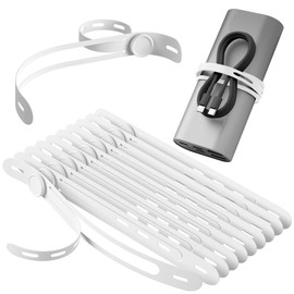 Nearockle Latest Double-Sided Silicone Cable Ties, 12Pcs Reusable Cord Organizer for Bundling Phone Charger and USB Cable, Multifunctional Organizer for Travel Home (White)