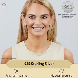 MAX + STONE 925 Sterling Silver Green Emerald Round Stud Earrings for Women 5mm May Birthstone with Push Backs