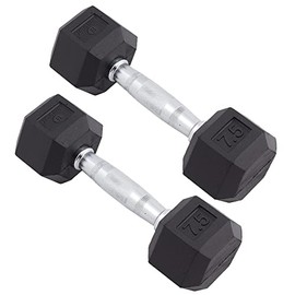 Body Sport Rubber Encased Hex Dumbbell - Set of Two - Black/Metal - 7.5 Pounds