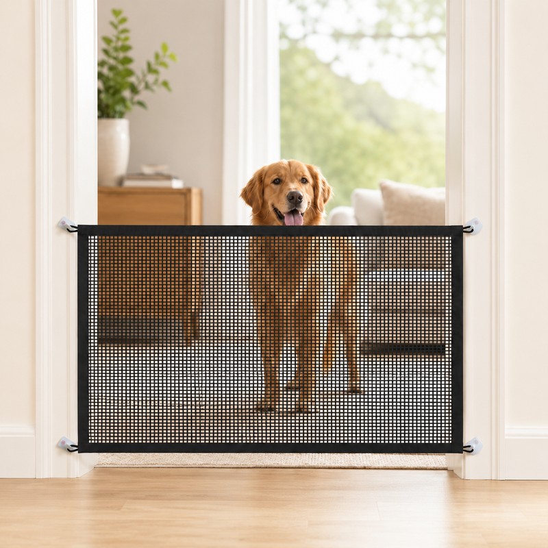 Pet Barrier Gate for Dogs – Foldable Breathable Mesh Fence