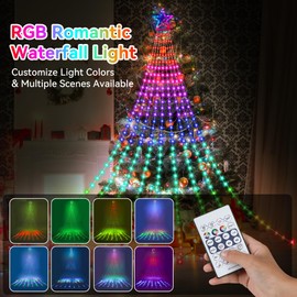 Christmas Decorations Star String Lights, 320 LEDs Outdoor Waterfall Tree Lights with 13" Topper Star, Plug in Waterproof Hanging Fairy Lights for Xmas New Year Holiday Party Yard Decor