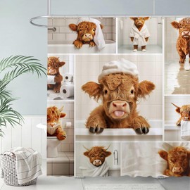 Allenjoy 72" x 72" Funny Highland Cows Bull Shower Curtain for Bathroom Western Rustic Farmhouse Modern Fashion Bath Bathtub Curtains Decoration Decor Durable Easy Care Washable