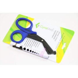 German Fluoride Coated Tough Cut Paramedic Shears 7.5" Serrated Stick Free + Reusable Penlight (Cynamed)