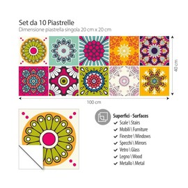RE-COVERTILES - PS00179 PS00179 Tile Stickers Bathroom and Kitchen 10 Pieces 20 x 20 cm PVC Wall Decoration Waterproof Tiles Mosaic Style Azulejos Cement Tiles