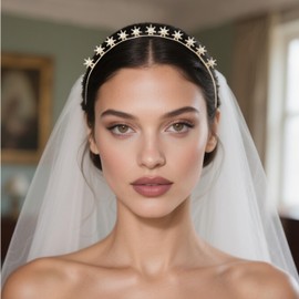 Coucoland Wedding Tiaras and Crowns - Bride Bridal Headband Princess Headpieces Prom Hair Accessories Star Pearl for Women