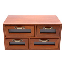 Desk Organizer with 4 Drawers, Wooden Vintage Apothecary Cabinet, Wooden Desktop Storage Cabinet Storage Box, Makeup Organizer Filing Case for Office Bedroom Home, 11.8x7x6in