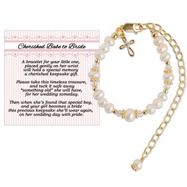 Cherished Moments 14K Gold-Plated Cherished Babe to Bride Cross Bracelet Gift for Infant Baby Baptism, Christening or Dedication with Cultured Pearls