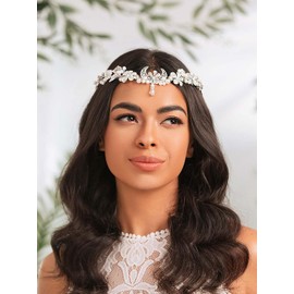 IYOU Moon Bridal Wedding Crown Silver Pearl Flower Headpiece Tiara Flower Bride Bridemaid Hair Accessories for Women