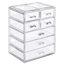 Sorbus Acrylic Makeup Organizer - Organization and Storage Case for Cosmetics Make Up & Jewelry - Big Clear Makeup Organizer for Vanity, Bathroom, College Dorm, Closet, Desk (3 Large, 4 Small Drawers)