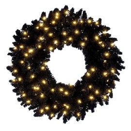 Vickerman 24" Flocked Black Fir Pre-Lit Artificial Wreath with 50 Dura-Lit® Warm White Mini Lights and 210 PVC Tips