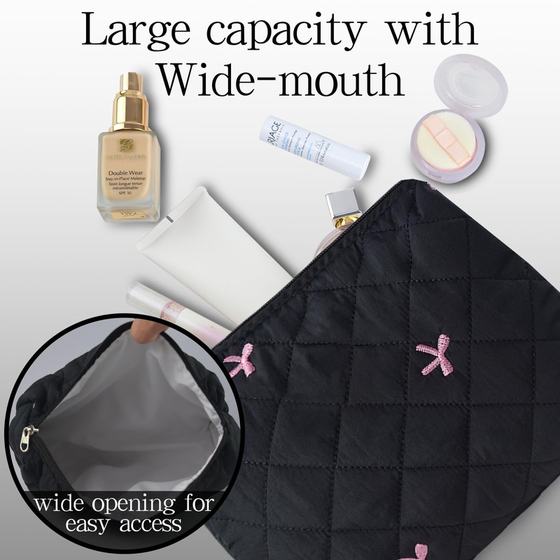 AMZMA Quilted Makeup Bag, Cute Floral Cotton Cosmetic Bag set,