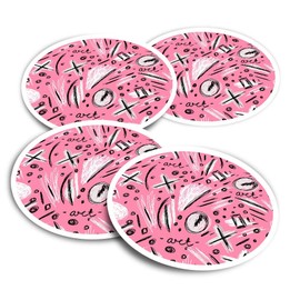 Vinyl Stickers (Set of 2) 10cm - Modern Art Pink Doodles Scribbles Fun Decals for Laptops,Tablets,Luggage,Scrap Booking,Fridges #21670