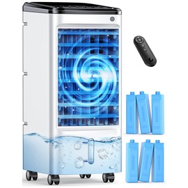 FANCOLE Windowless Portable Air Conditioners with 6 Ice Packs, 12H Smart Timer for Auto-off, 26Ft Remote, Top Fill Dual Tank, 3Speeds Evaporative Air Cooler, 70°Auto Swing Swamp Cooler Air Conditioner