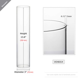 WGVI Hurricane Candle Holder Sleeve, Wide 3", Height 14", 2 Pieces, Clear Glass Cylinder Open Both Ends, Chimney Shade Tube (HST0314_2pc)