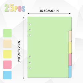 Rongxze 25 Sheets/5 Sets of Dividers A5, 5 Coloured Index Tabs, 6 Holes, Folder Index Dividers for A5 Folders, Loose Leaf Notebook, Personal Organiser, Ring Binder Inserts (21 x 15 cm)