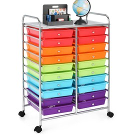 SILKYDRY 20 Drawer Rolling Storage Cart, Art Cart Organizer with Wheels for Makeup, Tool, Paper, Multipurpose Craft Storage Cart with Drawers for Office, Home, Classroom, Teacher, School (Multi-Color)