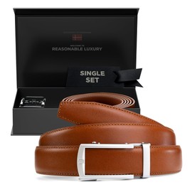 Nordform Men's Belt Without Holes Leather Belt Ratchet Automatic Buckle Men – Size Adjusted – Handmade – Scandinavian Quality, Cognac