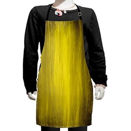 Ambesonne Yellow Apron, Abstract Retro Design Artwork with Wavy Vertical Lines Simple Modern Design, Small Apron Bib with Adjustable Ties for Baking Painting, Small Size, Green Olive Green