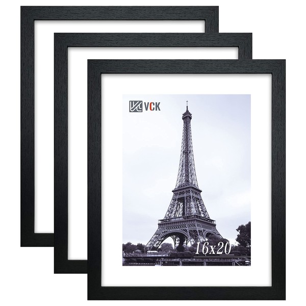 VCK 16x20 Poster Frames 3 Pack Black MDF Wood and Polished Plexiglass Frame,Display Pictures in Horizontal and Vertical