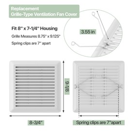 C350GN Bathroom Plastic Grille Cover with Springs for Broan-NuTone 695 and 696N Ventilation Fans, S97017068 Replacement for Broan-NuTone Wall-Mount Exhaust or Bathroom Vent Fan Grille, 2 Pack