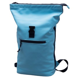 X RAY Roll Top Laptop Backpack for Men Women, PU Leather Expandable Roll Up Backpack Capacity Adjustable 22L & Fits 15.6" Laptop, Carolina Blue/Navy