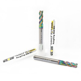 WEXWE Tools Roughing End Mill, DLC Diamond-Like Coating Wave Milling Cutter for Aluminum, Copper, Magnesium Alloys, Composite Materials, 3 Flute, 1/4" Shank（2 Piece, 1/4"-2.5" L