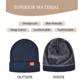 LCZTN Winter Beanie Hat and Touchscreen Gloves Set for Men and Women,Beanie Gloves Set with Warm Knit Fleece Lined (US, Alpha, One Size, Navy Blue)