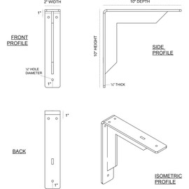 Ekena Millwork BKTMST Steel Bracket Stockport, 2"W x 10"D x 10"H, Unfinished