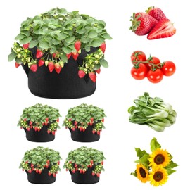 iPower 4-Pack 3 Gallon Strawberry Grow Bags, Vegetables Pots with 6 Planting Holes, Thickened Breathable Nonwoven Fabric with Handles, for Gardening