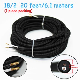 18/2 20Ft Vintage Electrical Wire Lamp Cord Rayon Covered Braided Black 18 AWG 2 Conductor 20 Feet Flexible Fabric Pendant Lighting Power Antique Cable(10A)