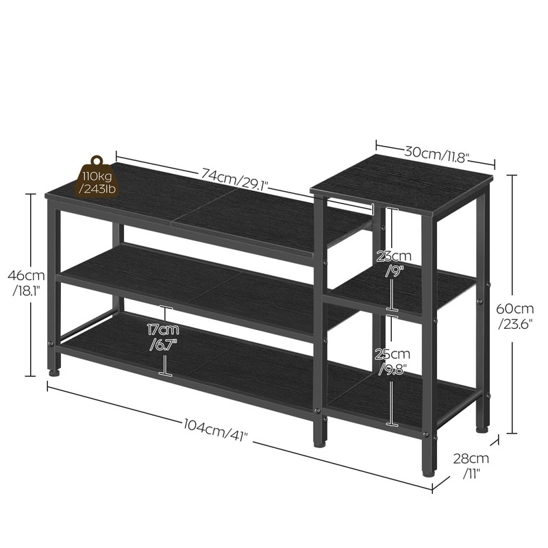 YATINEY 3-Tier Shoe Rack Bench, Wooden Shoe Storage Bench, Industrial