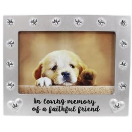 Pet Memorial Picture Frame, 6x4 Inches, Silver Metal with Paw Prints