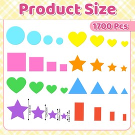 1700Pcs Foam Stickers Foam Shape Sticker Heart Star Sticker,Multicolour