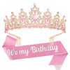 YISSION Birthday Girl Sash & Crown, Pink Princess Tiara Crown