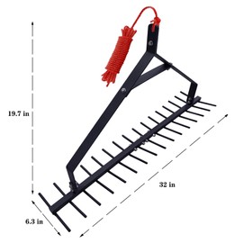 VOHYOV Pond Rake 32" Aquatic Weed Rake, 6.3" Steel Rod Lake Weed Cutter Lake, Muck Silt Weed Rakes for Pond, Beach Landscaping 30ft Thicker Rope and The Net