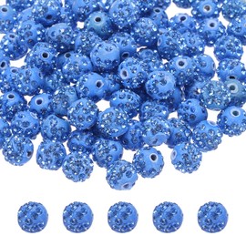MECCANIXITY 100pcs 10mm Rhinestone Beads for Jewelry Making, Bling Disco Bead Sparkle Diamond Clay Bead for Necklace Bracelet Christmas, Light Blue