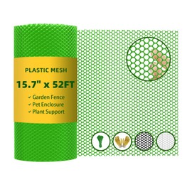 15.7IN x 52FT Green Plastic Mesh Fencing Roll for Chicken Dogs Rabbit Snake Poultry Barrier Gardening, Wire Mesh Netting Fence for Balcony Garden Pet Enclosure Plant Support Landscape DIY Project