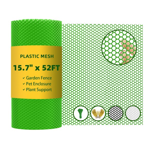 15.7IN x 52FT Green Plastic Mesh Fencing Roll for Chicken