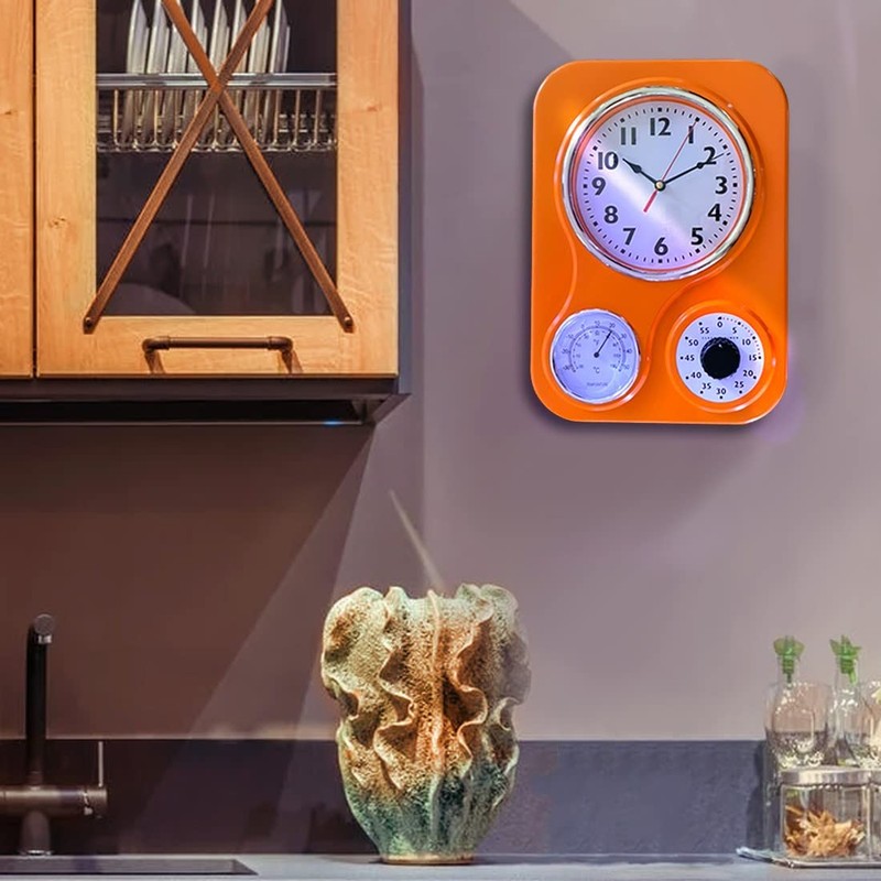 Lily's Home Retro Kitchen Clock with Temperature and Timer (Orange)
