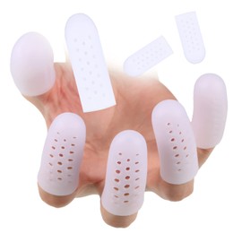 Tondiamo 20 Pieces Silicone Finger Protectors Caps with Holes for Wound, Breathable Cots Finger Cover Sleeves for Cracking, Eczema, Trigger, Blisters, Corn, Broken Toe(White)