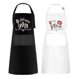 NJCXOLA Mr & Mrs Kitchen Apron, Mr and Mrs Apron for Couples Gifts, Couples Kitchen Apron, Wedding Gifts for Newlyweds, Engagement, Anniversary, Multi-coloured.