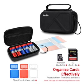 EVA PU Memory Card Case with 48PCS Clear Plastic Memory Card Holder for 24 SD SDHC SDXC & 24 TF MSD Cards,Dual-Protect Water-Resistant Anti-Shock MicroSD SD Card Carrying Organizer with Label
