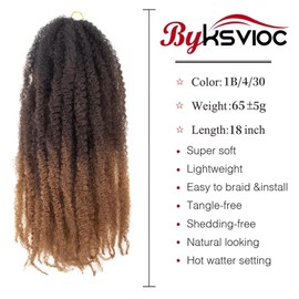 Marley Hair 18 Inch Marley Twist Hair Afro Twist Marley Braiding Hair for Faux Locs Crochet Hair Synthetic Hair Extensions(1B/4/30, 18inch)