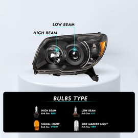 TUSDAR Fits For 2006 2007 2008 2009 Toyota 4Runner Projector Headlights Replacement Headlight Assembly Factory Headlamp, Black Housing with Amber Reflector Bulbs Included