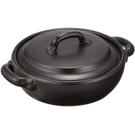 Saji Pottery 33-603 Earthenware Pot, Black, 5.5 inches (14 cm), Banko Ware Small Pot, Heat Resistant with Ears, Shallow Type