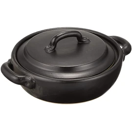 Saji Pottery 33-603 Earthenware Pot, Black, 5.5 inches (14 cm), Banko Ware Small Pot, Heat Resistant with Ears, Shallow Type