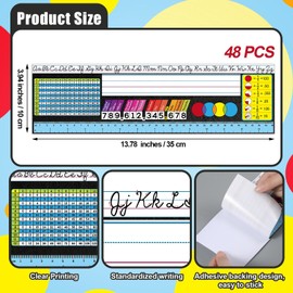 Dunzoom 48 Pcs Desk Name Tags for Classroom Multipurpose Cursive Letters Adhesive Students Name Plates with Multiplication Fractions Percentages Table for Desks Classroom Back to School